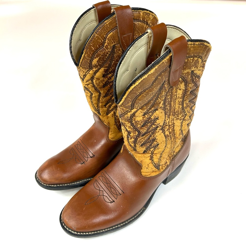 Vintage Sears Little Boys Size 3D Cowboy Boots Brown Leather Round Toe #1921